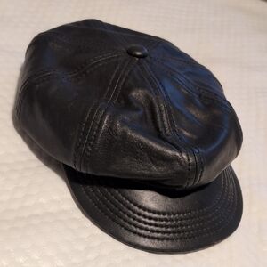 Black Leather Newsboy Cap